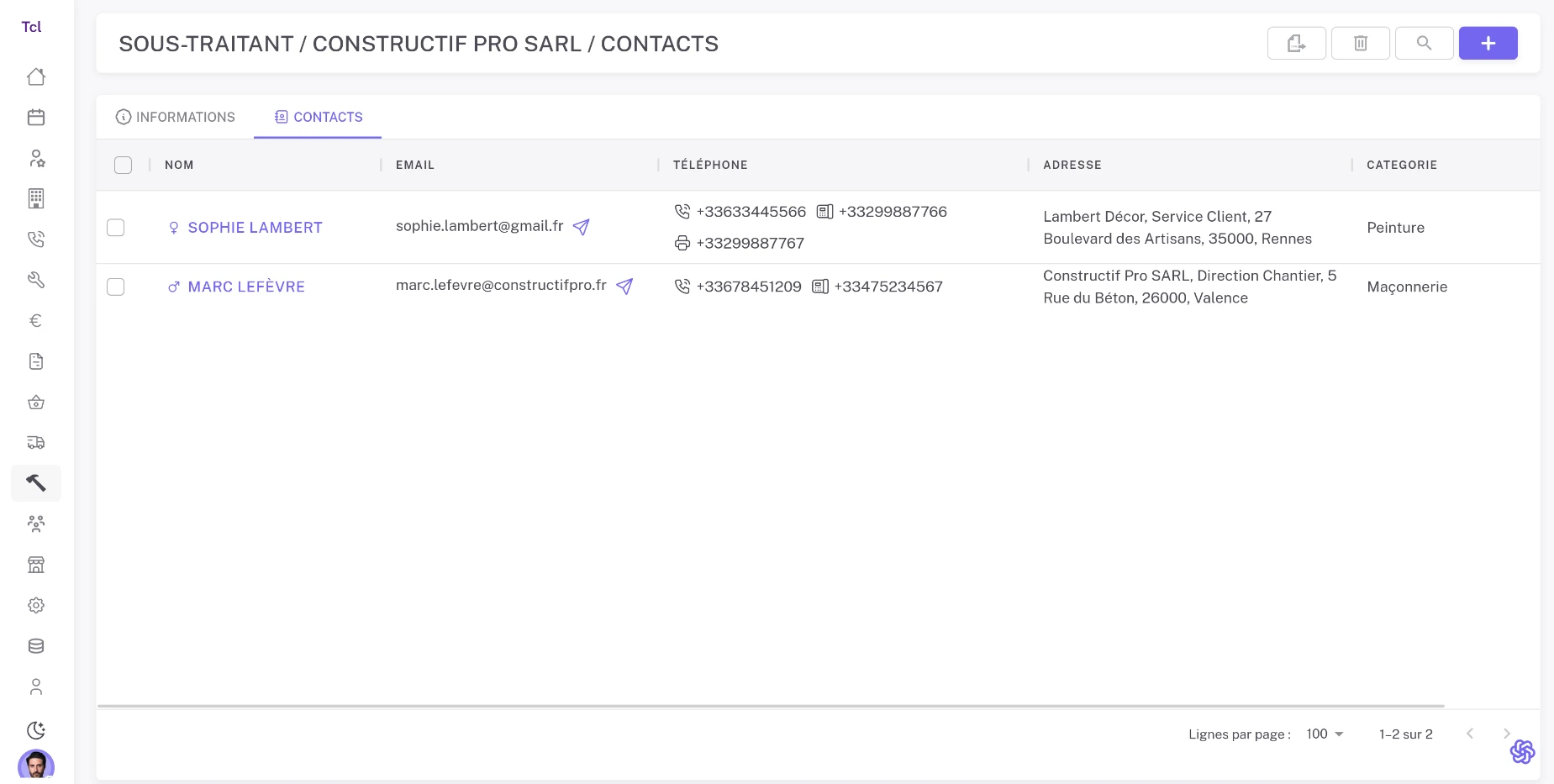 Gestion des contacts
