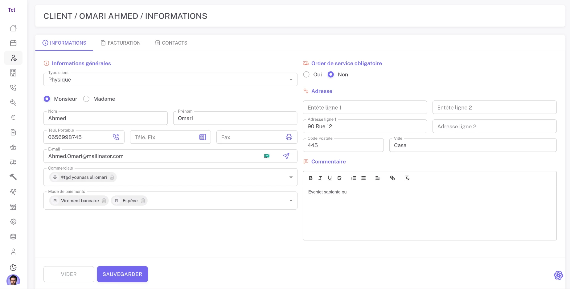 Informations clients