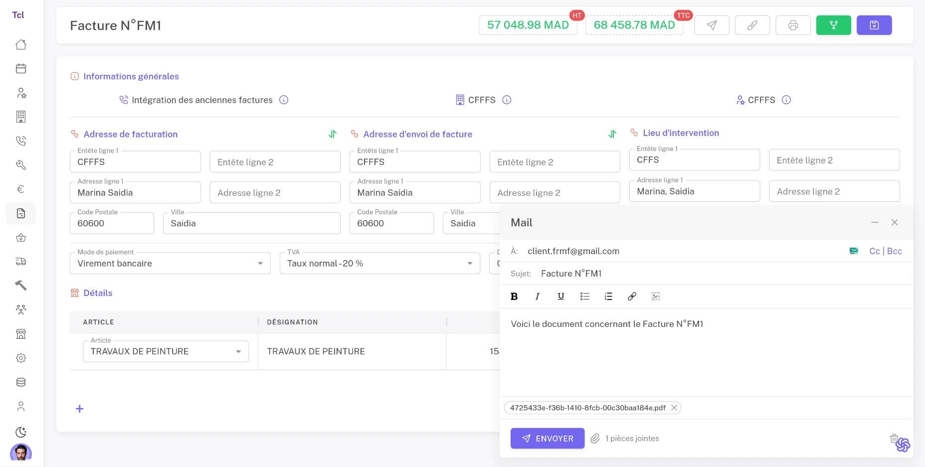 Envoyez vos factures directement à vos clients.