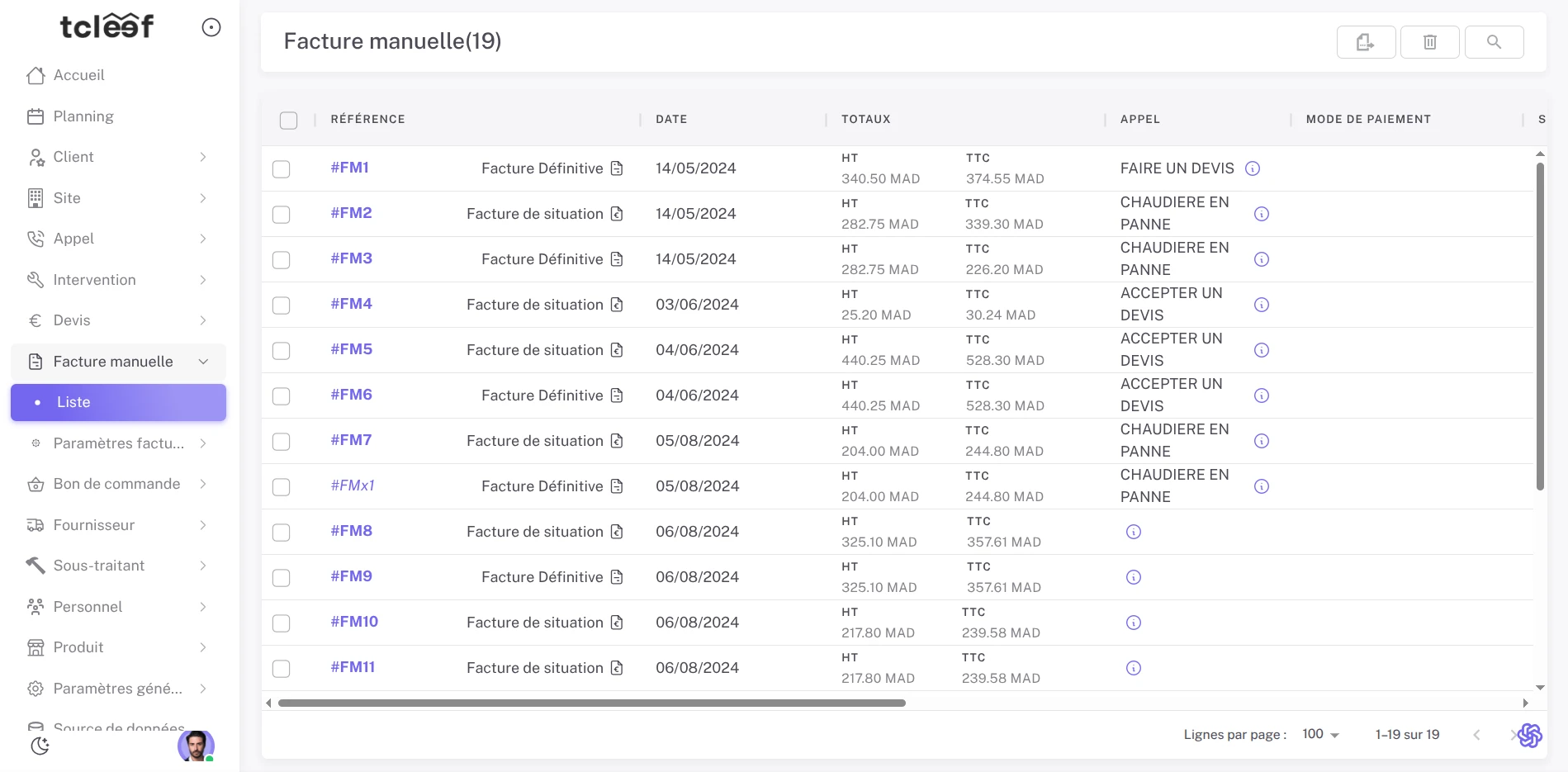 Liste des factures
