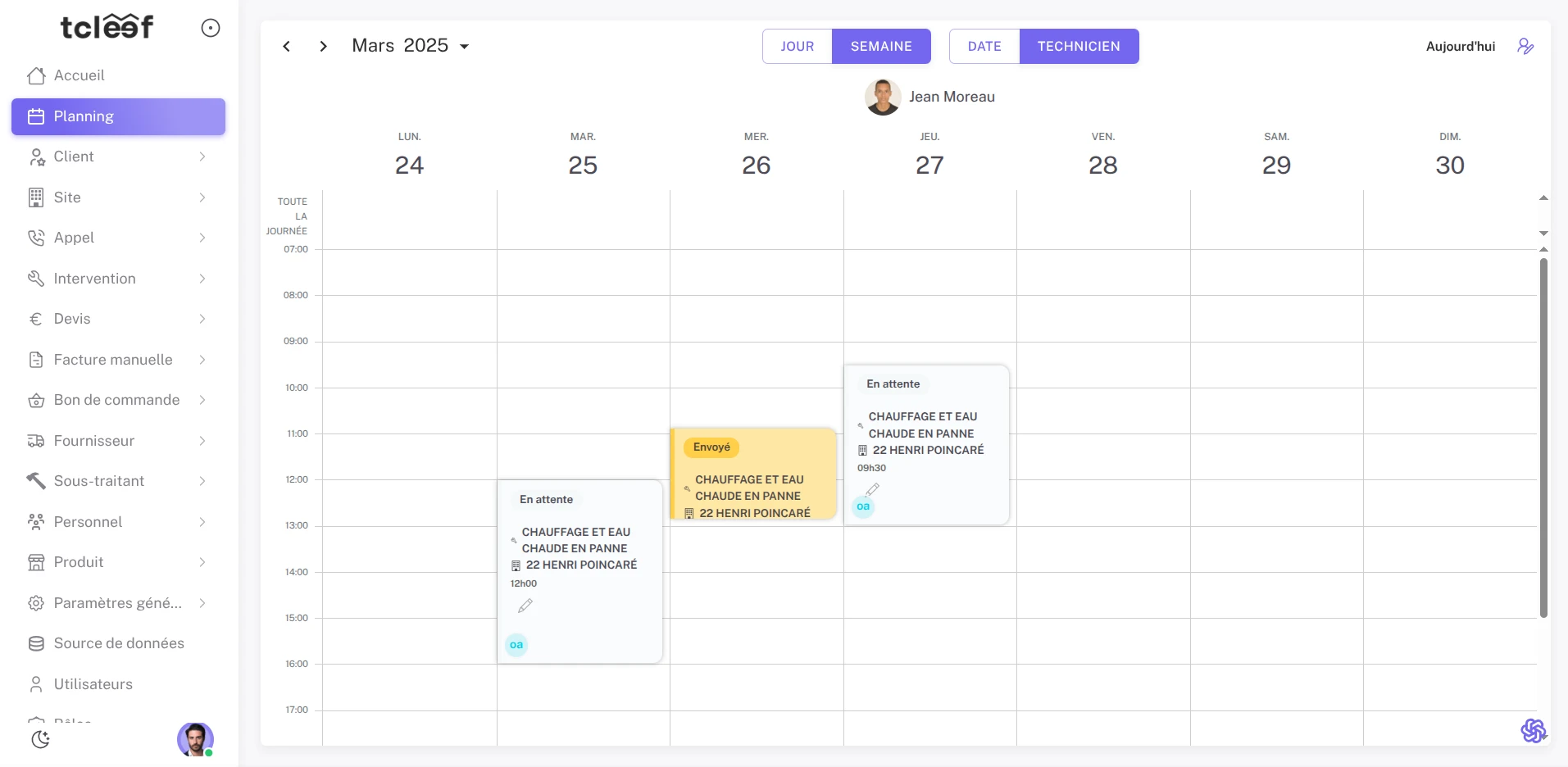 Vue planificateur intuitive