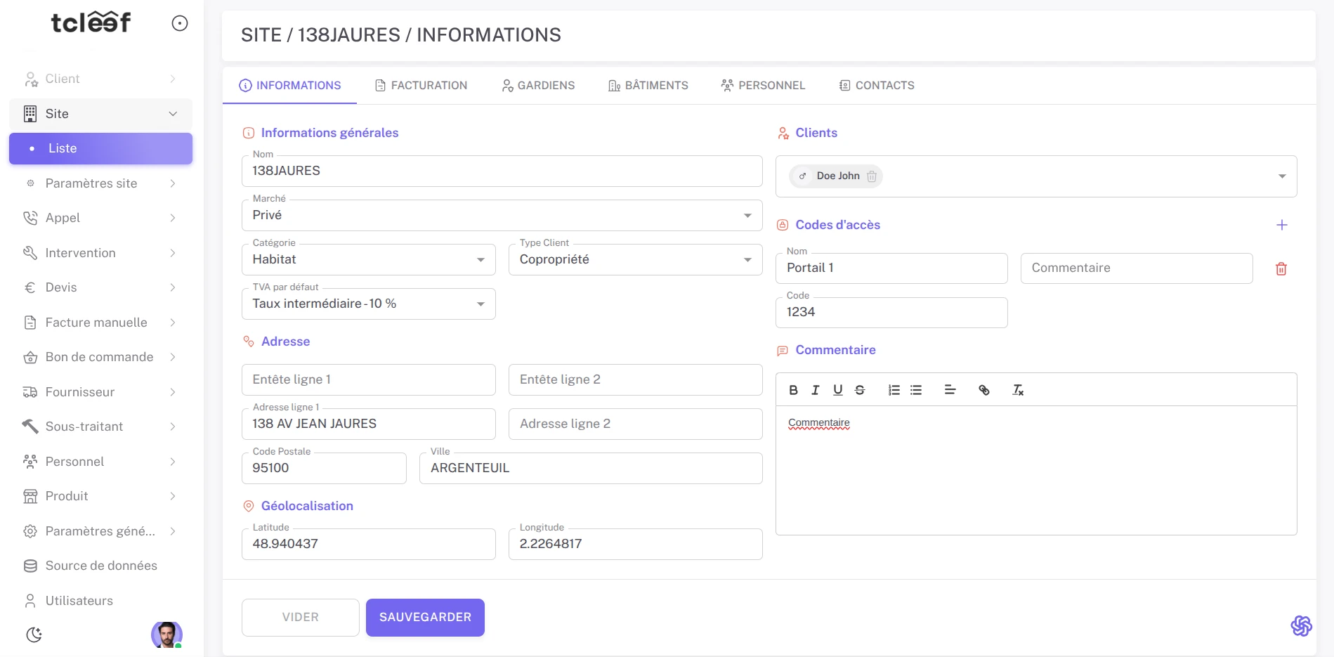 Informations du site