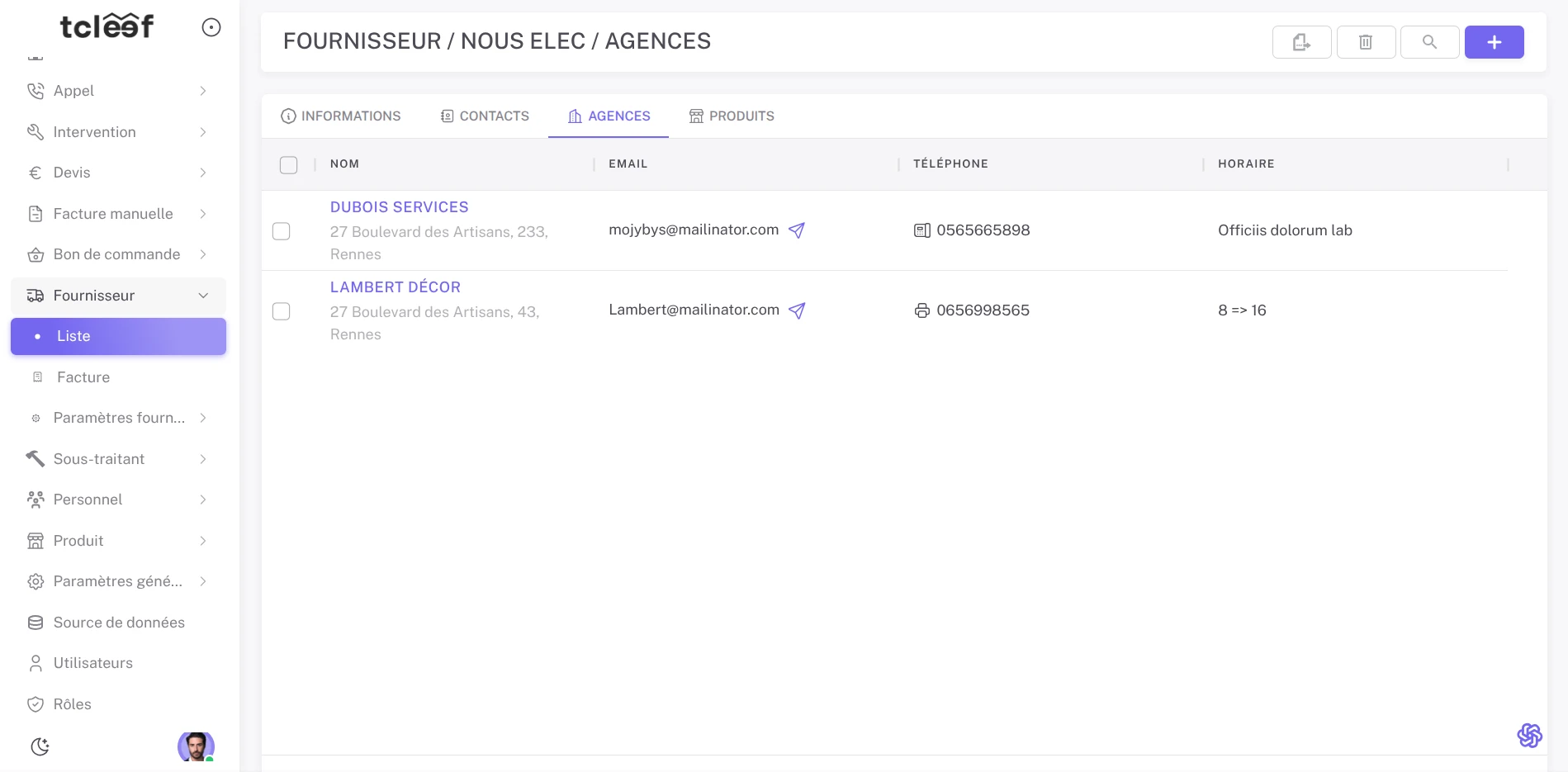 Gestion des agences